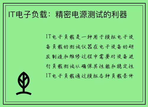 IT电子负载：精密电源测试的利器